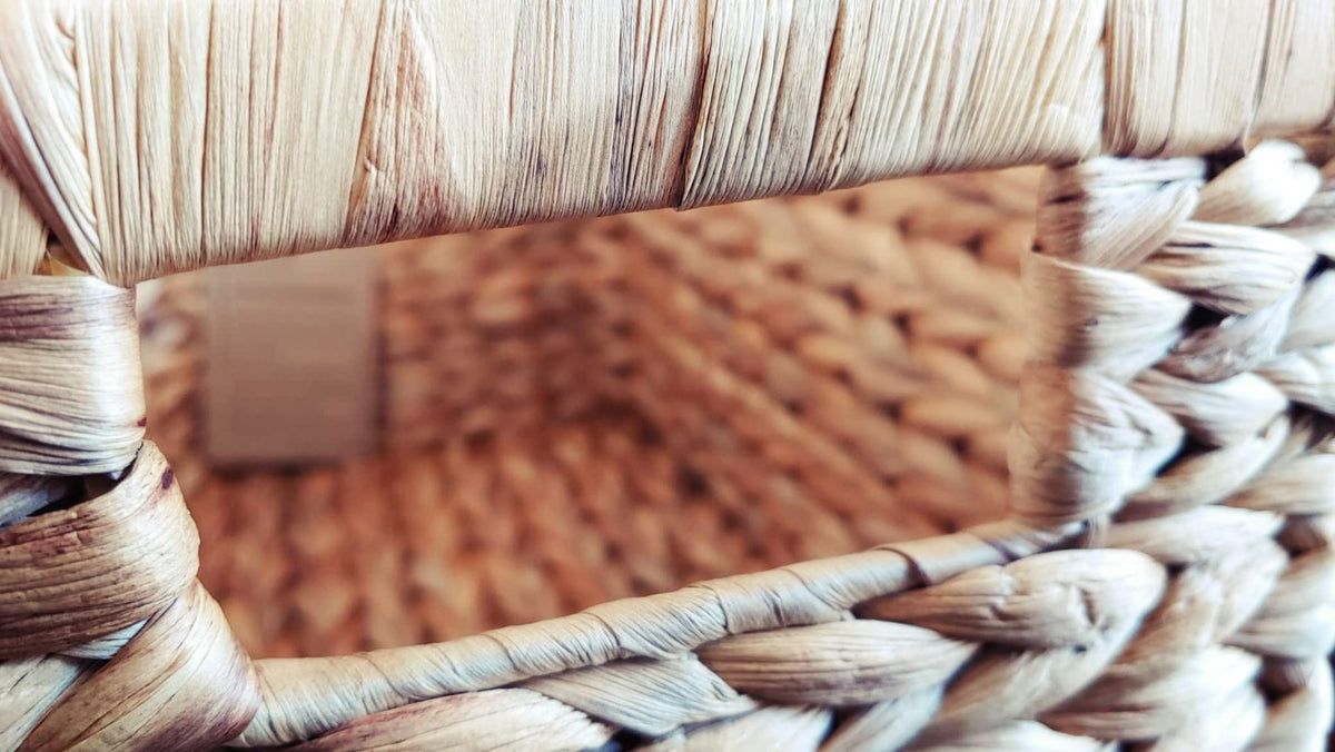 M4DECOR closeup handwoven basket showcases natural texture and skilled craftsmanship