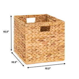 M4DECOR wicker cube with handles for easy shelf access.