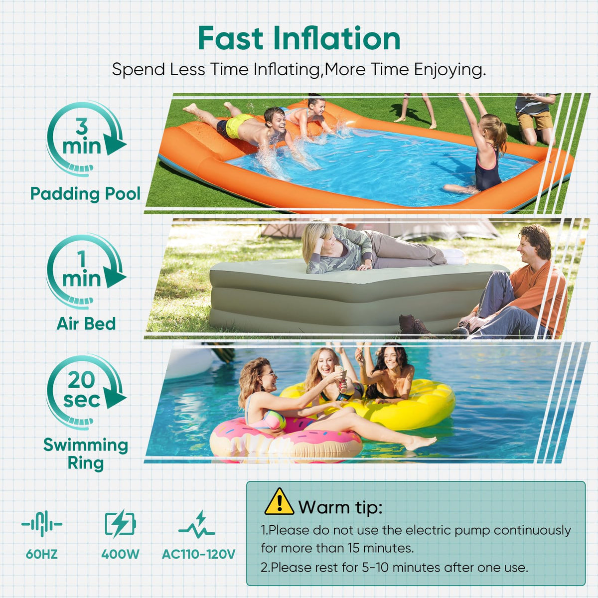 MAACLOUD air-mattress-inflation inflates XXL mattresses quickly and smoothly.