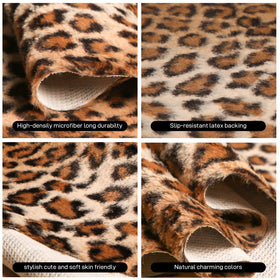 MACEVIA Leopard Rug shown in living room display enhances style with cozy microfiber and non-slip backing.