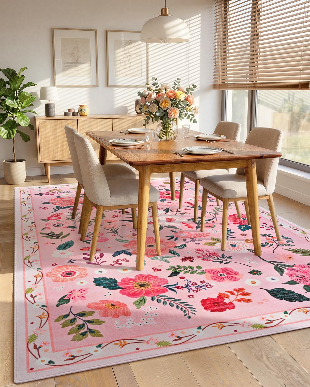 Macgace rug with anti-slip backing on wood floor stays in place