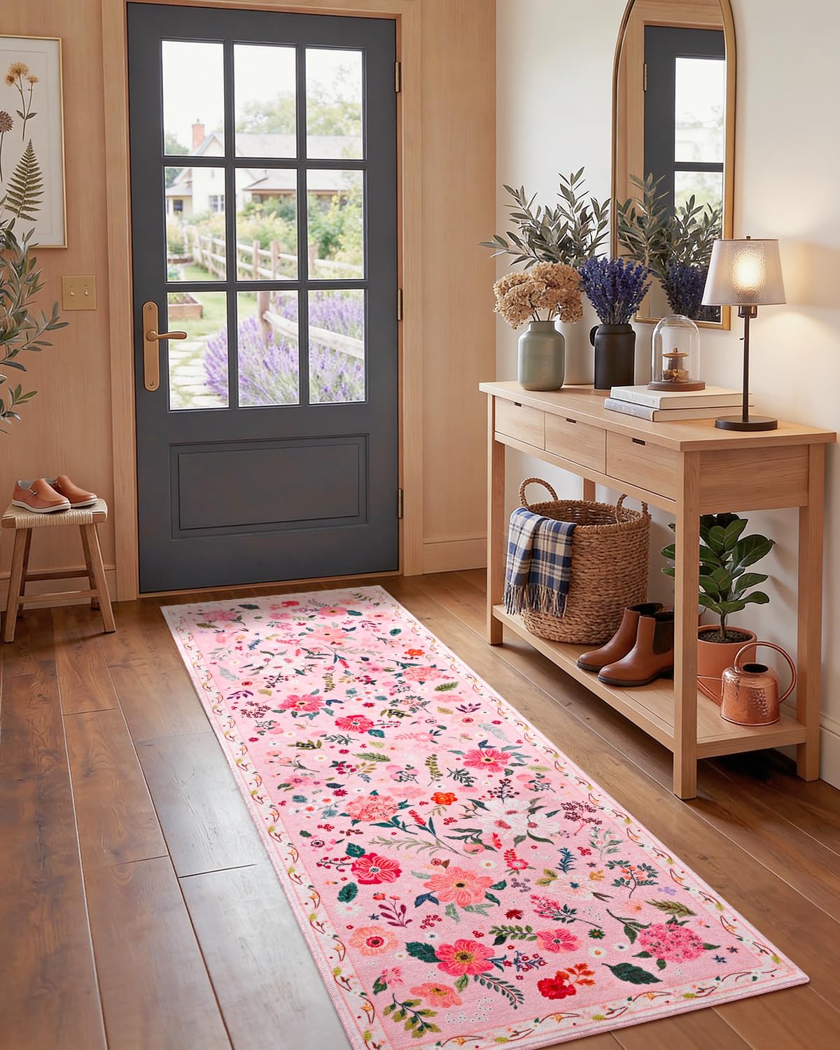 Macgace flowers-printed pink rug adds cheerful decor to girls' bedrooms