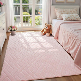 Macgace pink area rug adds tactile softness for crawling babies