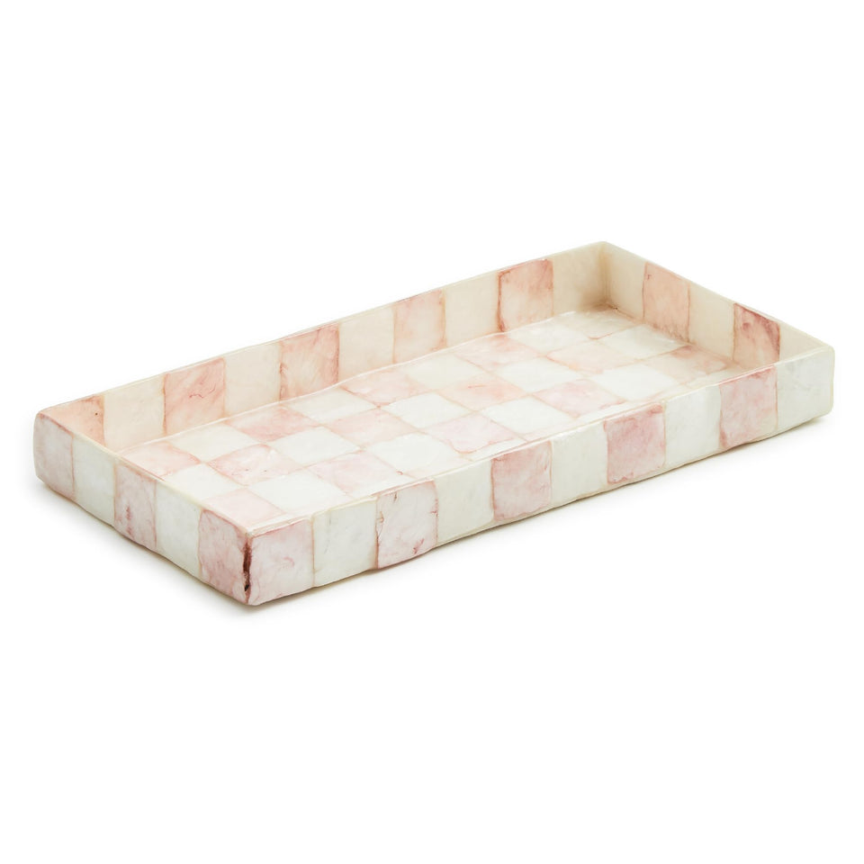 MacKenzie-Childs Capiz Vanity Tray in Rosy Check for elegant countertop organization