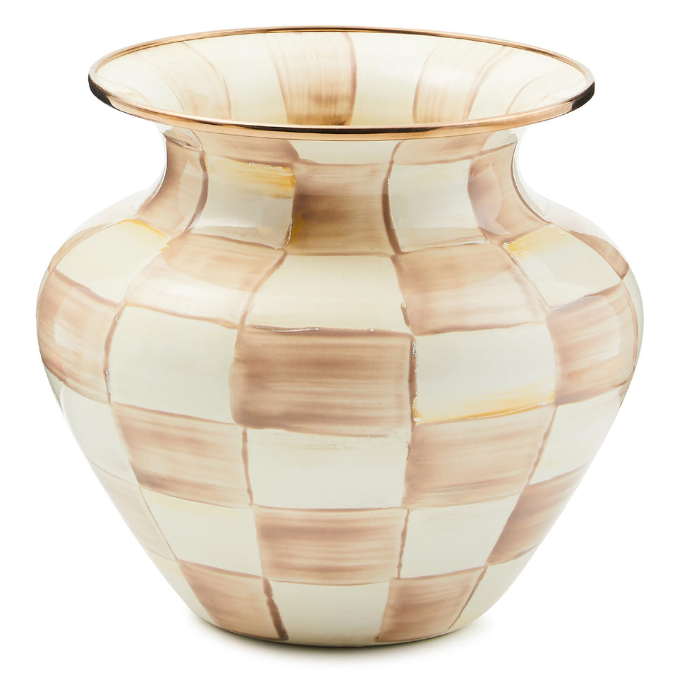 MacKenzie-Childs enamel large vase with mocha check for bold centerpiece