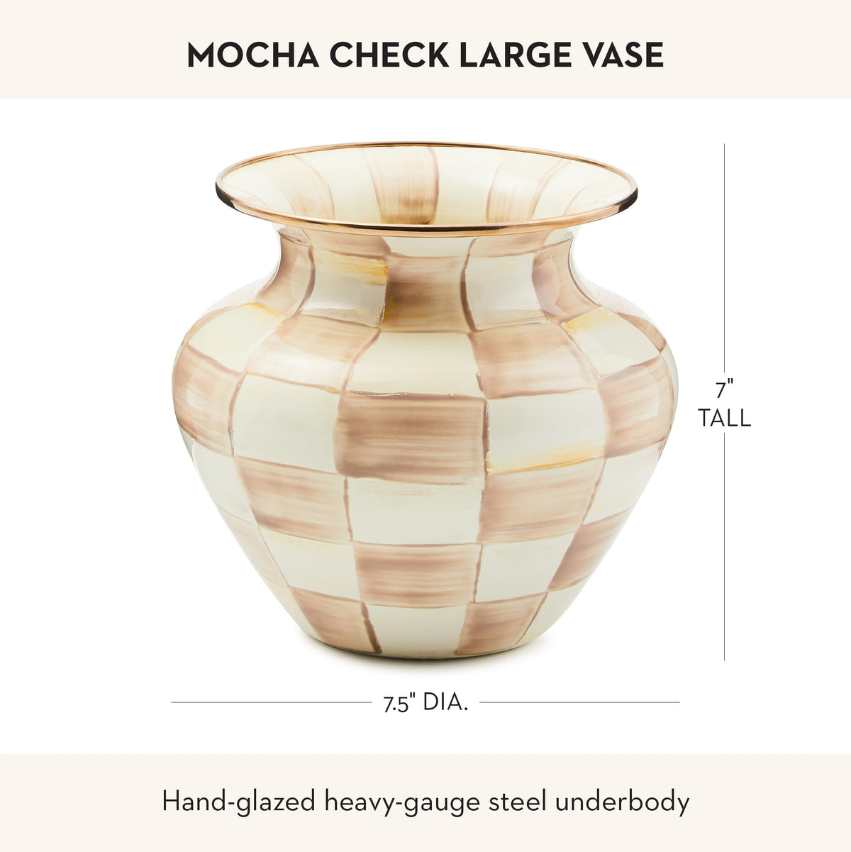 Flower vase in mocha check by MacKenzie-Childs for display
