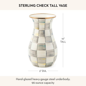 Mackenzie-Childs tall vase shows hand-glazed underbody texture for artisan appeal