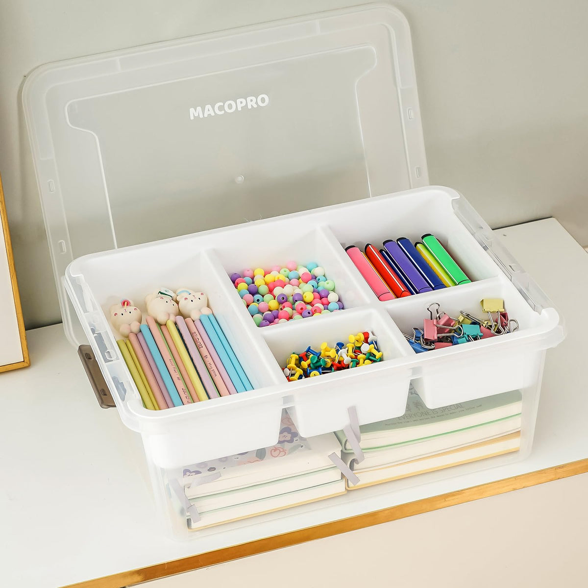MACOPRO 17 QT storage box clear solution for kids and adults organizing crafts.