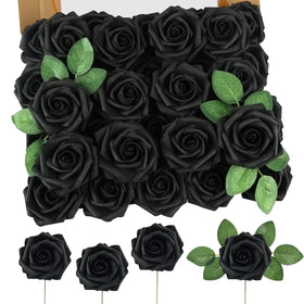 MACTING black foam rose bouquet with realistic texture for elegant DIY wedding decor
