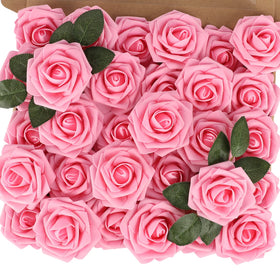 MACTING pink foam rose close up showing real touch petals for wedding bouquets