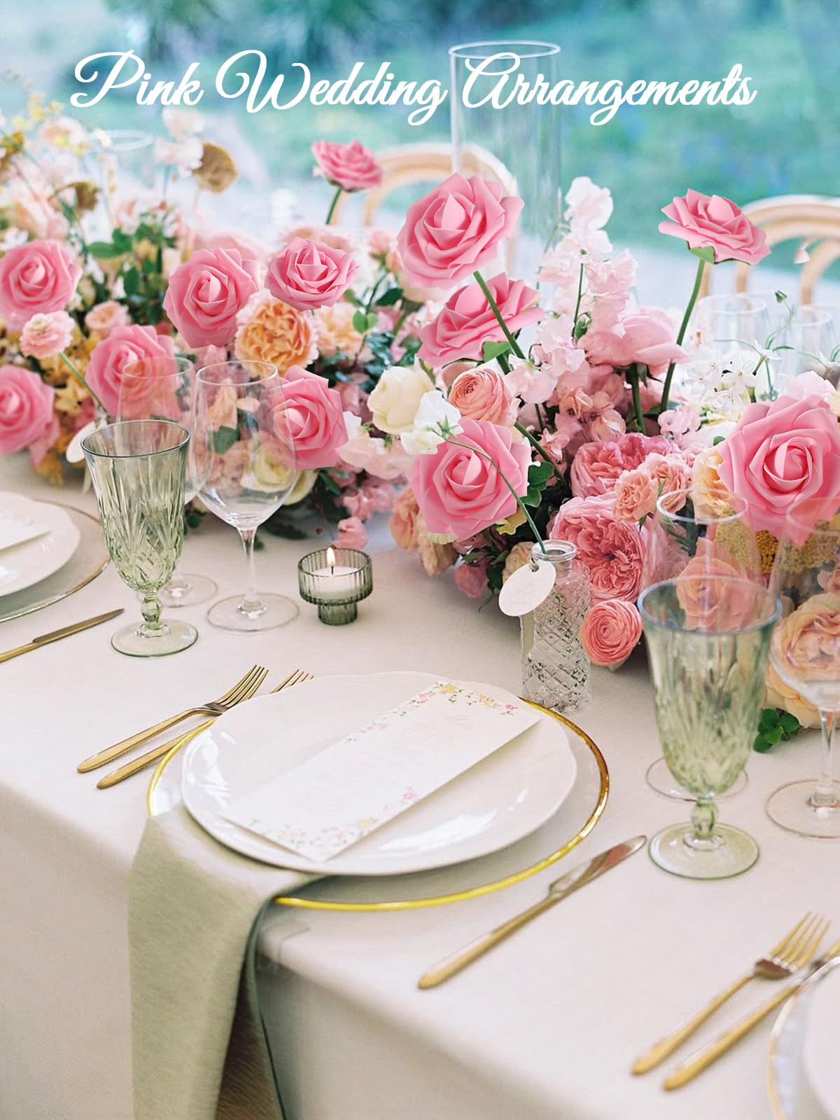 MACTING pink foam rose stem demonstrates flexible wire for easy arrangement