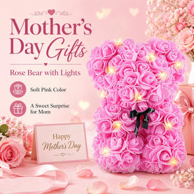 MACTING Rose Bear displayed in a clear gift box, ready to wow.