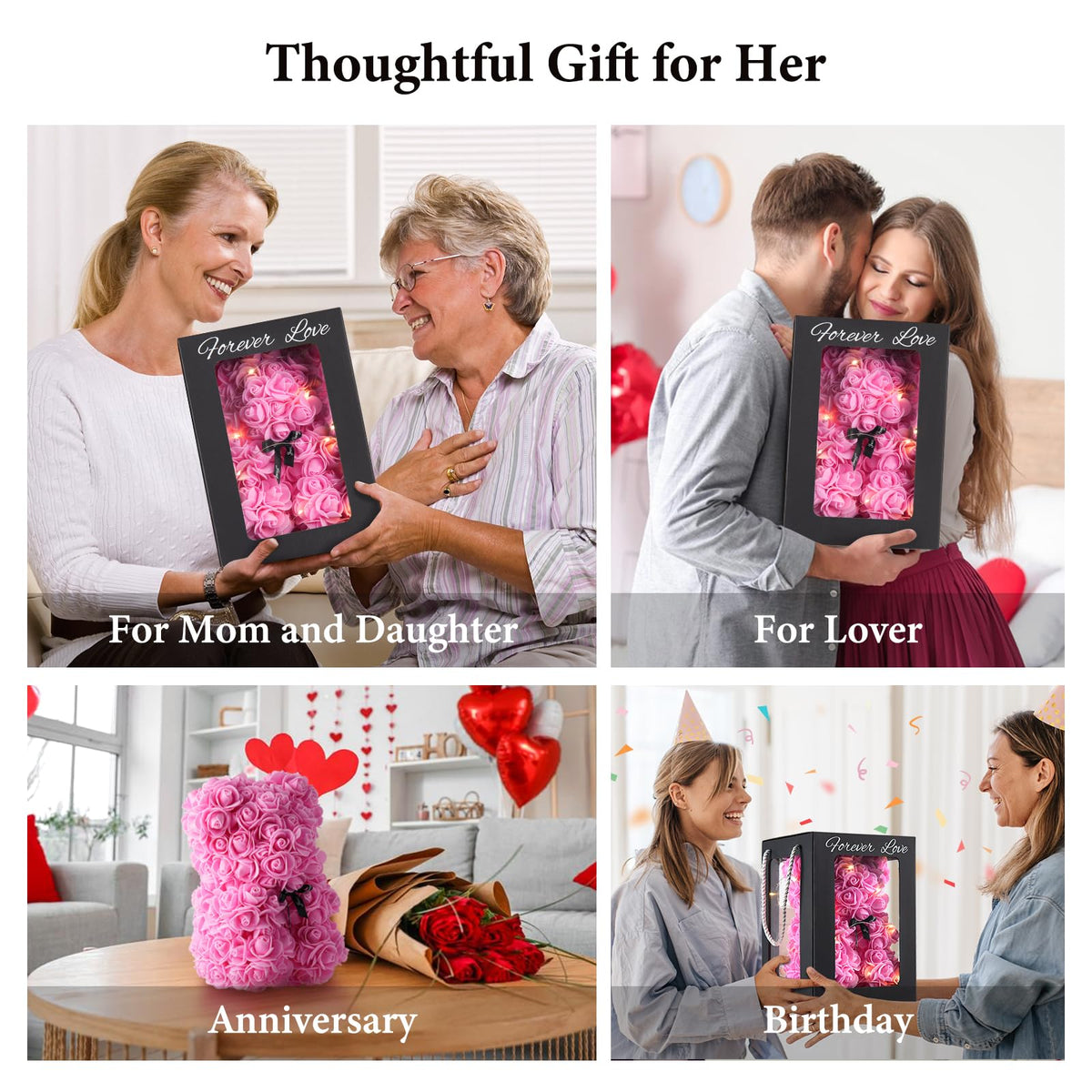 MACTING Rose Bear display doubles as chic home decor after gifting.