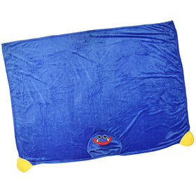 Close-up of embroidered hood face on Mad Engine Poppy Playtime blanket