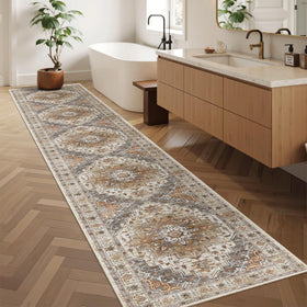 Madane hallway runner in foyer shot illustrates fit for long hallways.