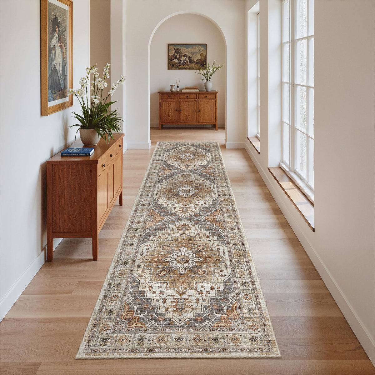 Madane kitchen-runner turmeric-grey 2x7 with anti-slip backing for busy hallways.