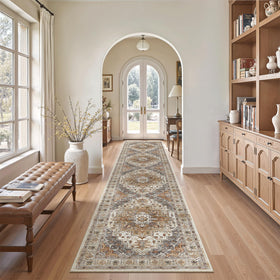 Madane Runner Rug folded for compact storage in a closet.