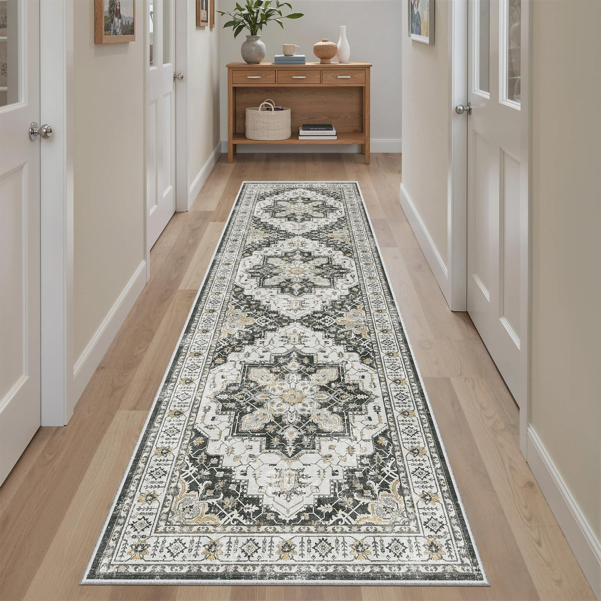 Madane Runner Rug 2x8 anti-slip backing close-up showing secure grip on floors.