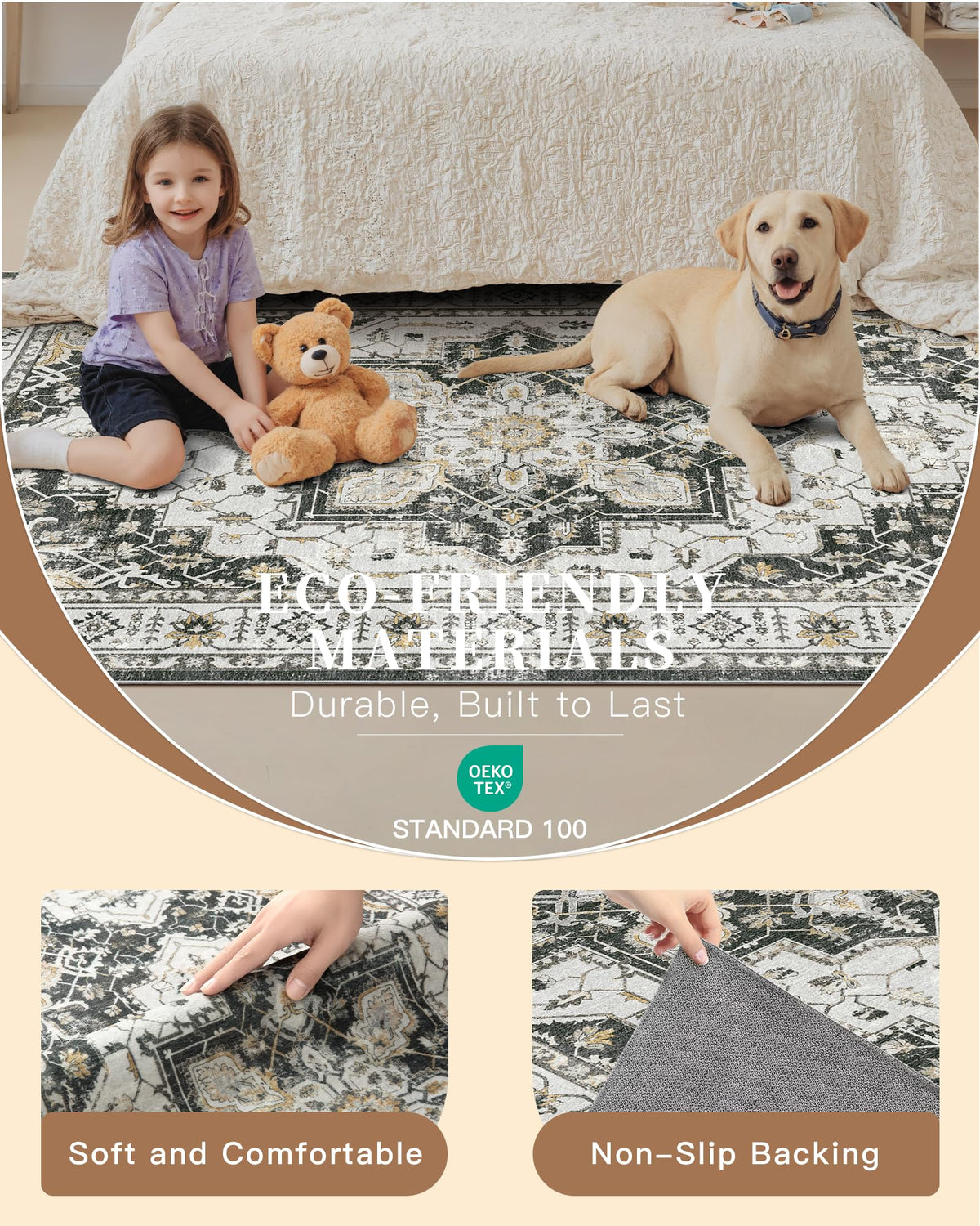 Madane Runner Rug 2x8 near doorway, fits under doors without obstruction.