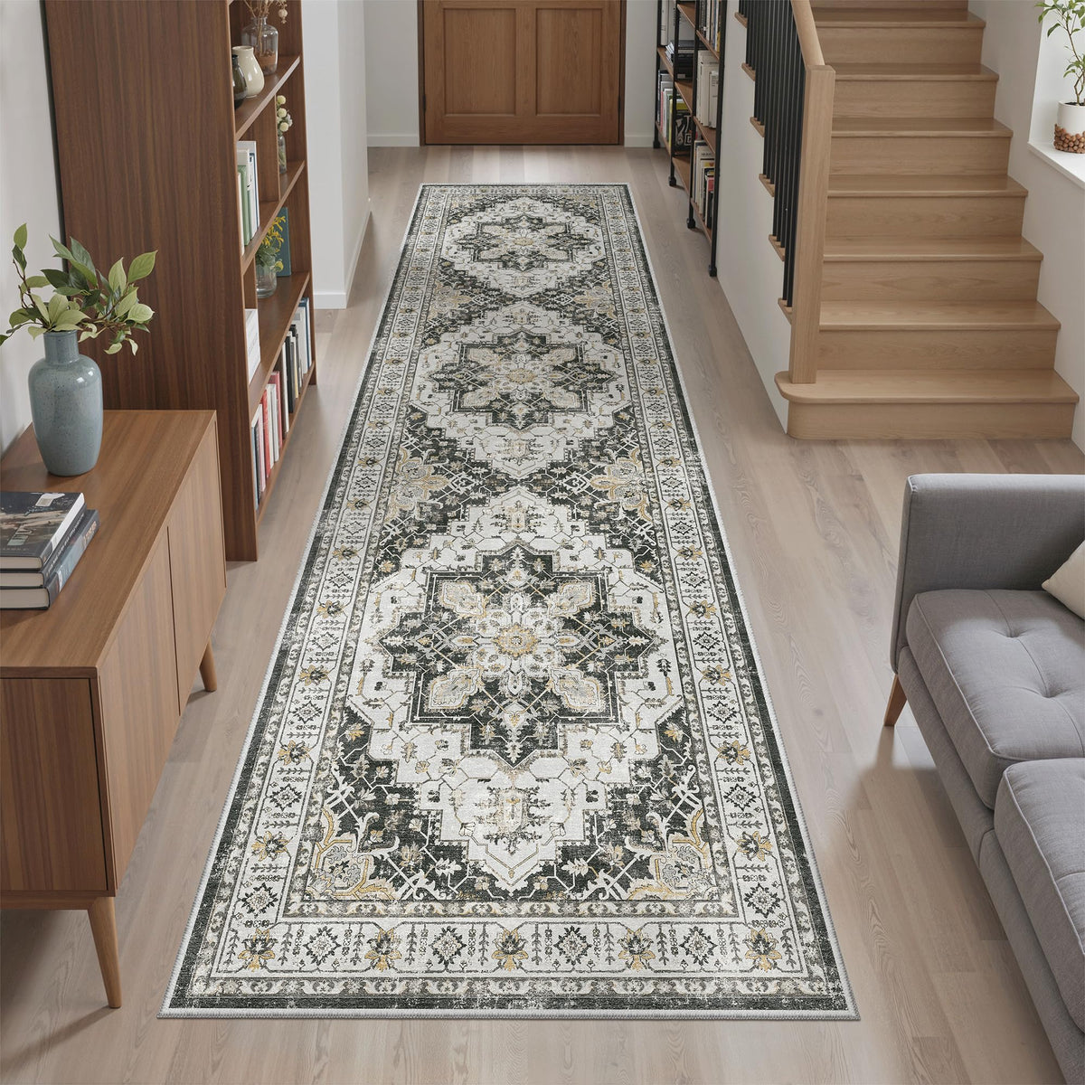 Madane Runner Rug 2x8 in foyer entryway enhances space with vintage-modern style.