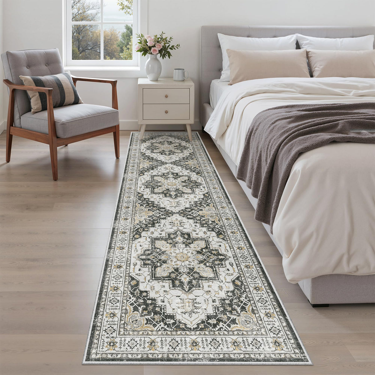 Madane Runner Rug 2x8 low-pile texture close-up suitable for easy cleaning.