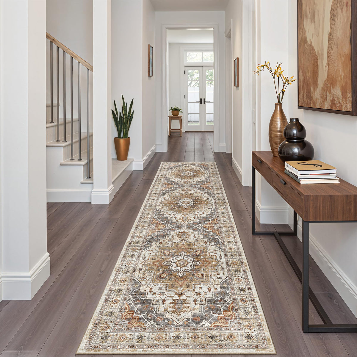 Madane Runner Rug 2x8 turmeric-grey close-up shows warm color and inviting texture.
