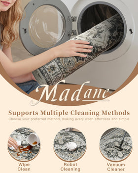 Madane Runner Rug 2x8 washable design, simple deep cleaning option.
