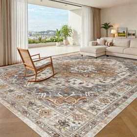 Madane washable rug 8x10 turmeric-grey floral pattern suitable for busy homes