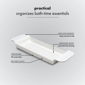 Madesmart in-use bath shelf keeps glasses, soaps, and brushes organized within reach.