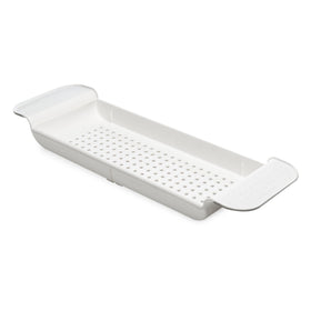 Madesmart Expandable Bath Shelf with soft grip demonstrates secure placement.