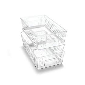 Madesmart under-sink pullout baskets help keep bathroom essentials organized and accessible.
