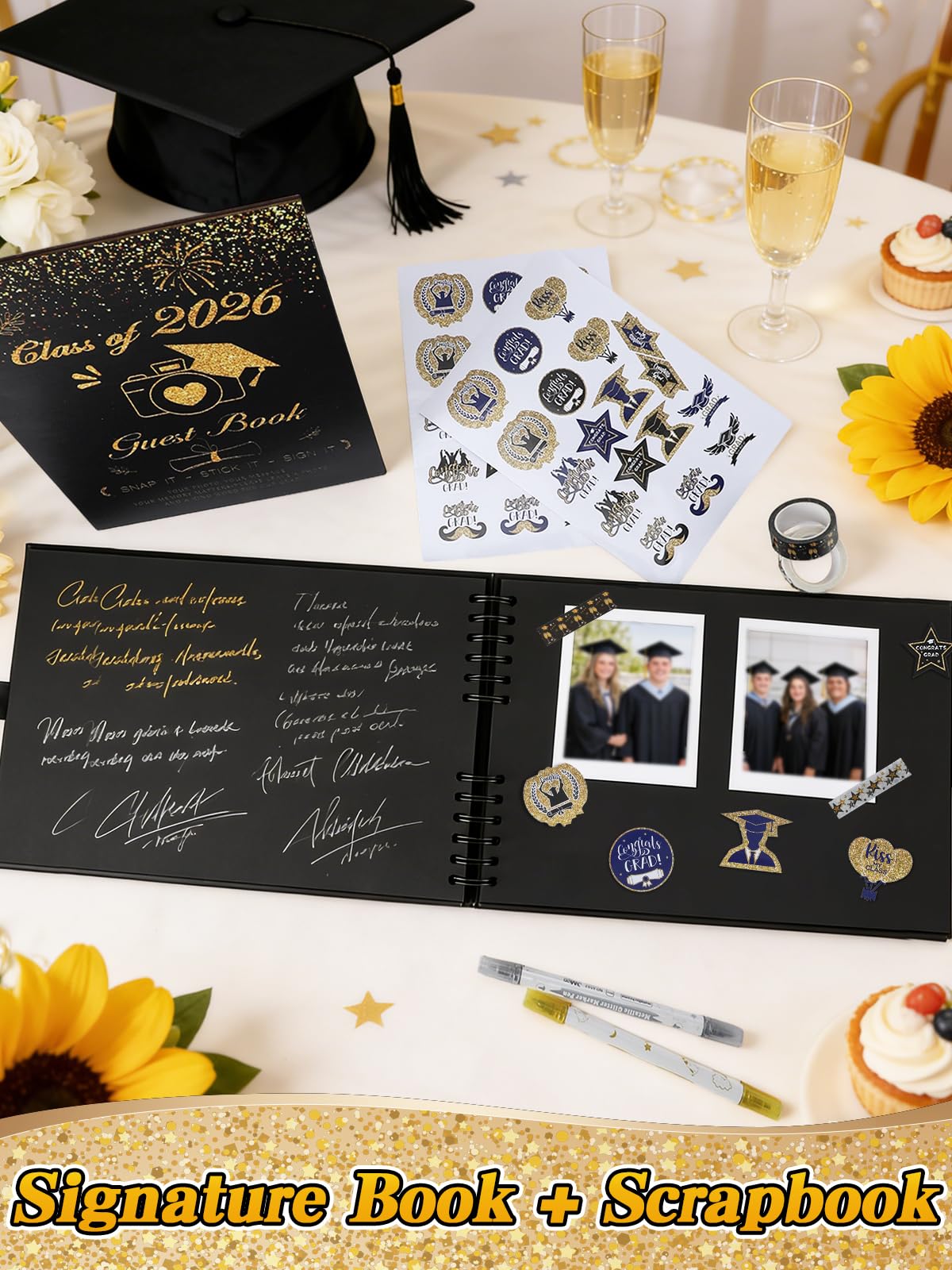 MADHOLLY dual-tip markers write smoothly on black pages for striking signatures.