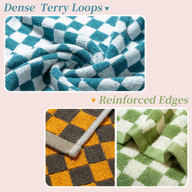 Madi-Cadi hand towels orange checkered pattern ideal for spa-like bathrooms and gym sessions.