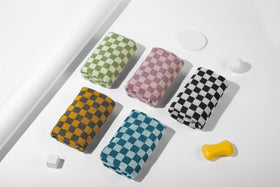 Madi-Cadi hand towels 5-pack blue checkered design for vibrant kitchen and bath decor.