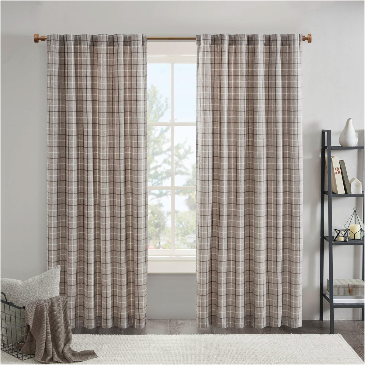 Madison Park Anaheim plaid curtain panel with fleece lining for privacy and warmth