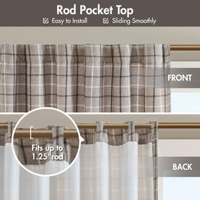 Madison Park brown plaid drape adds warm rustic living room style