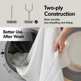 Double-stitched hems on Madison Park towels for long-lasting durability.