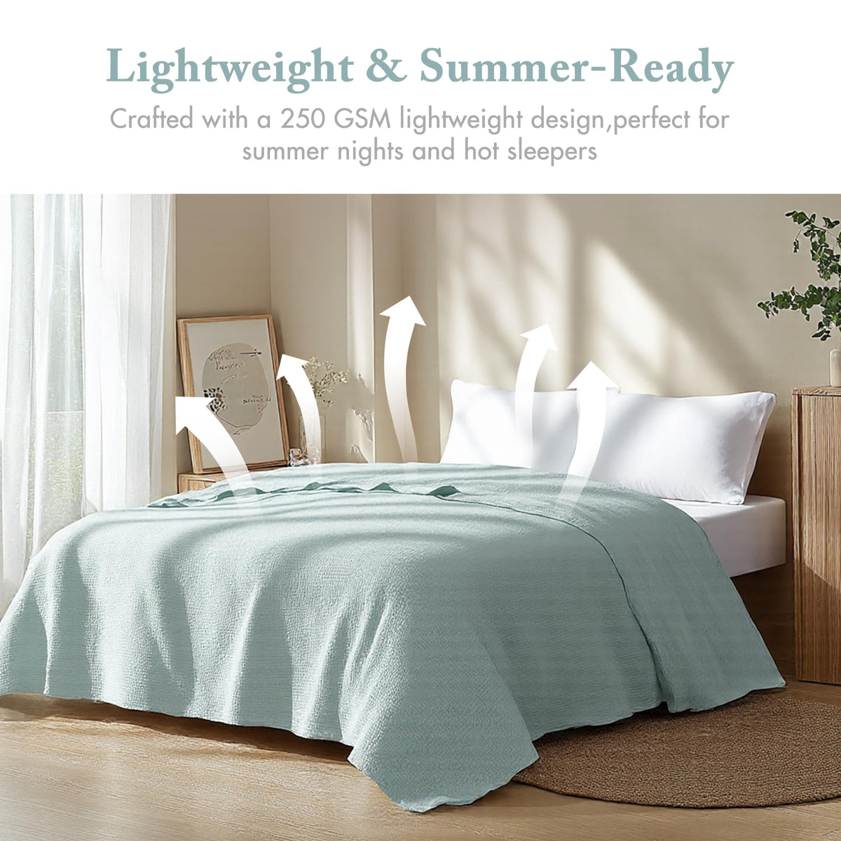 Madison Park Freshspun Basketweave Blanket on bed highlights versatile year‑round warmth.