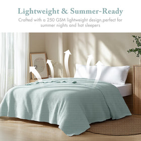 Madison Park Freshspun Basketweave Blanket on bed highlights versatile year‑round warmth.