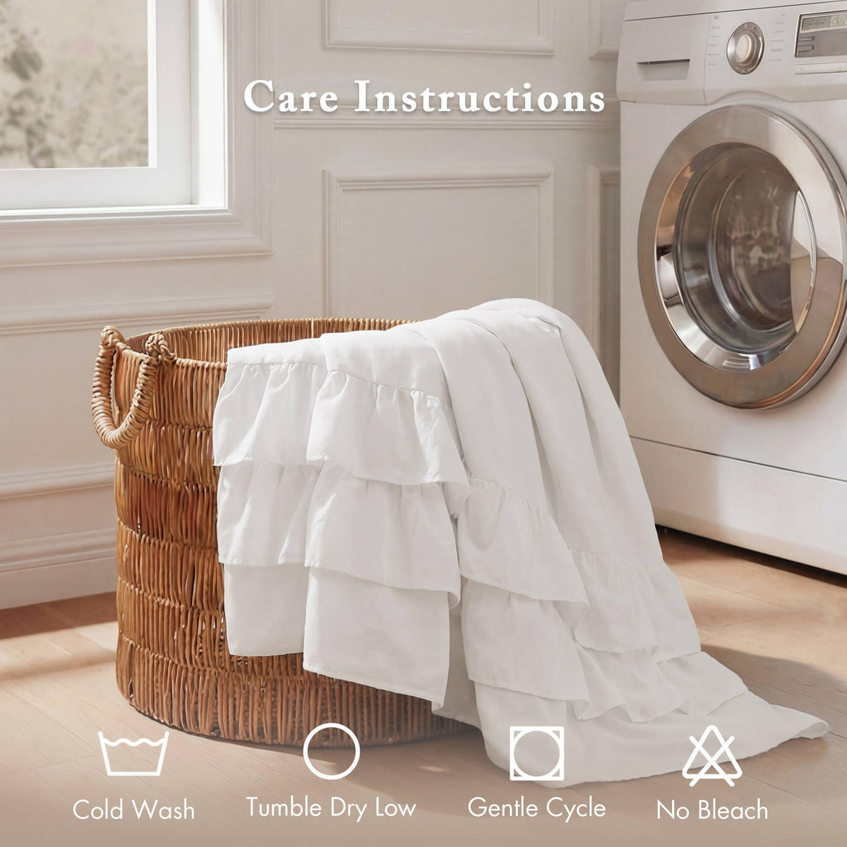 Grace White curtain is machine washable for easy care