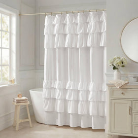 Grace White curtain easy hang with 12 top button holes for quick setup