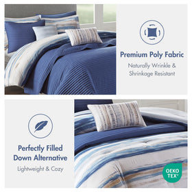 Madison Park Marina coverlet featuring channel stitch quilting to complement the dark blue ensemble.