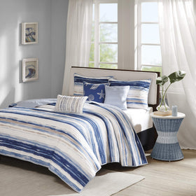 Madison Park Marina coverlet in coastal stripe for a breezy bedroom look