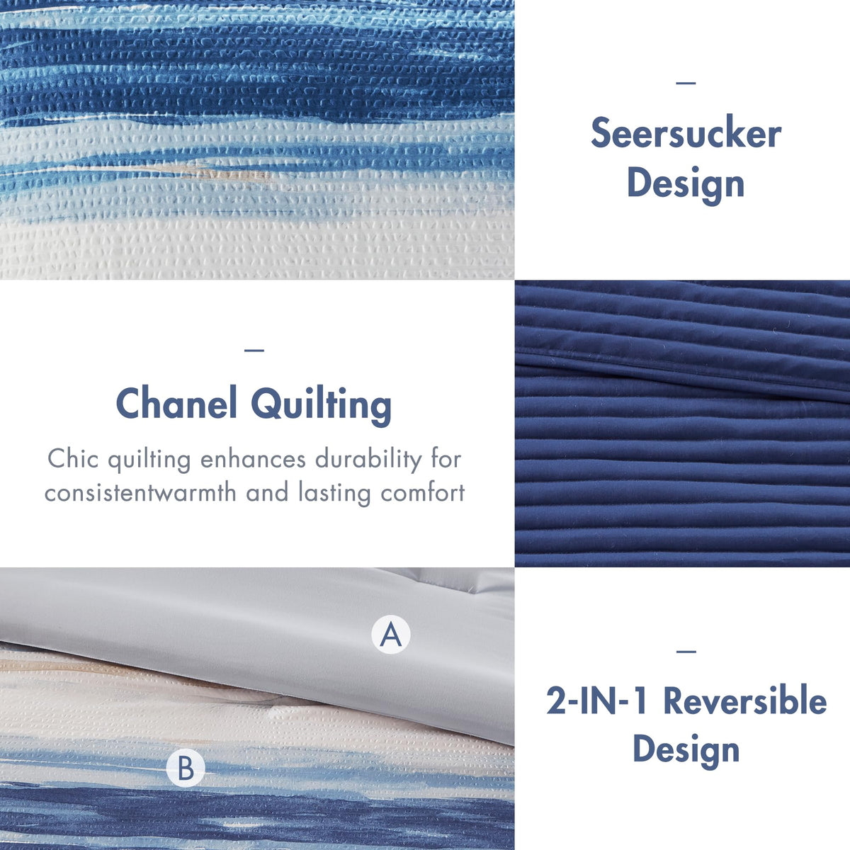 Madison Park Marina coverlet in deep blue hue to enhance seasonal layering.
