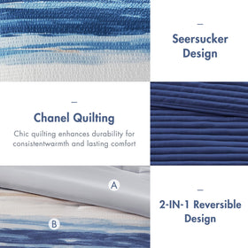 Madison Park Marina coverlet in deep blue hue to enhance seasonal layering.