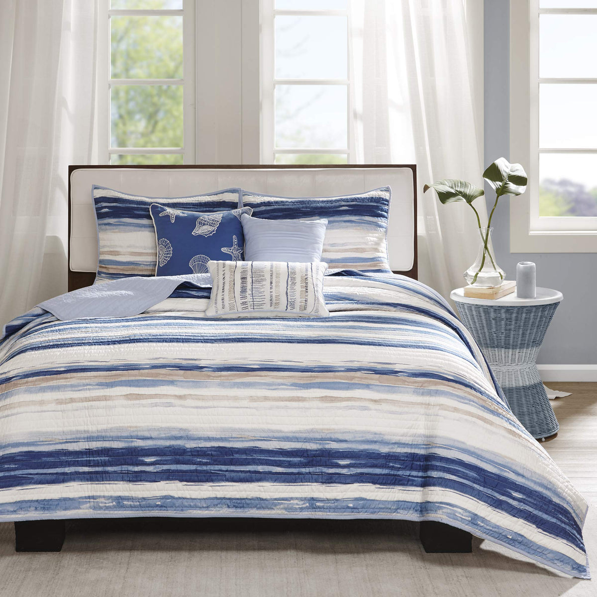 Madison Park Marina coverlet features watercolor motif for calming ocean vibes