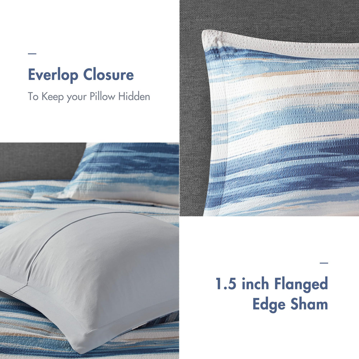 Madison Park Marina bedding arrangement on a bed highlighting calm, spa-like ambiance.