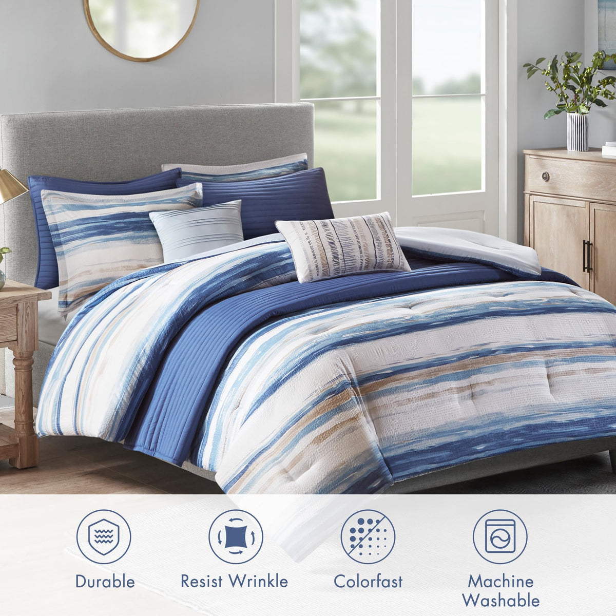 Madison Park Marina standard shams mirror the comforter face for cohesive design.
