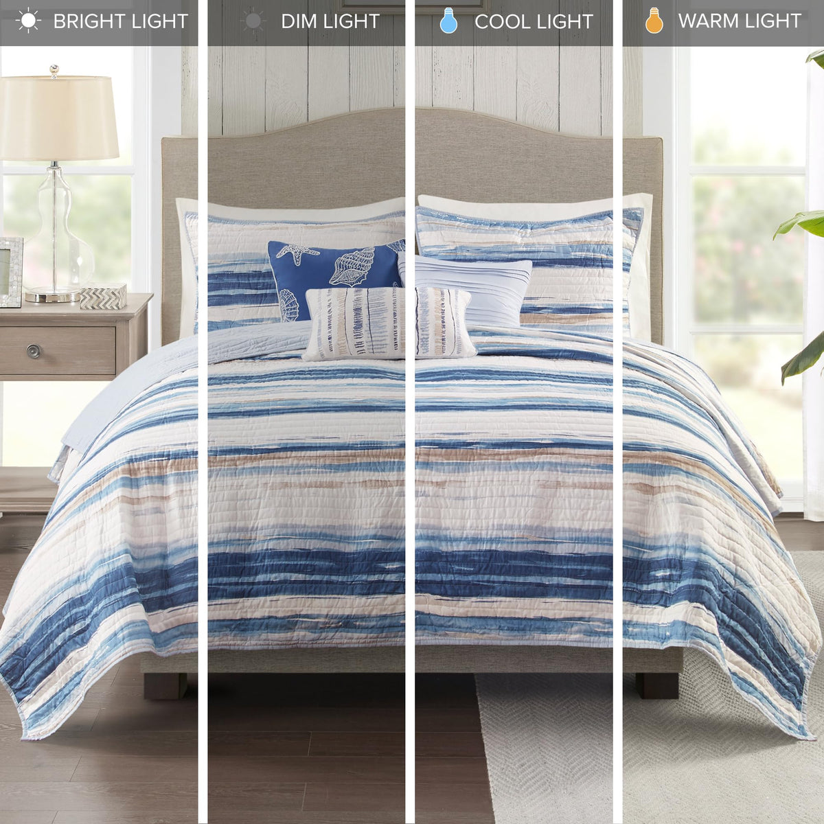 Madison Park Marina quilted shams paired with the coverlet for coordinated styling.