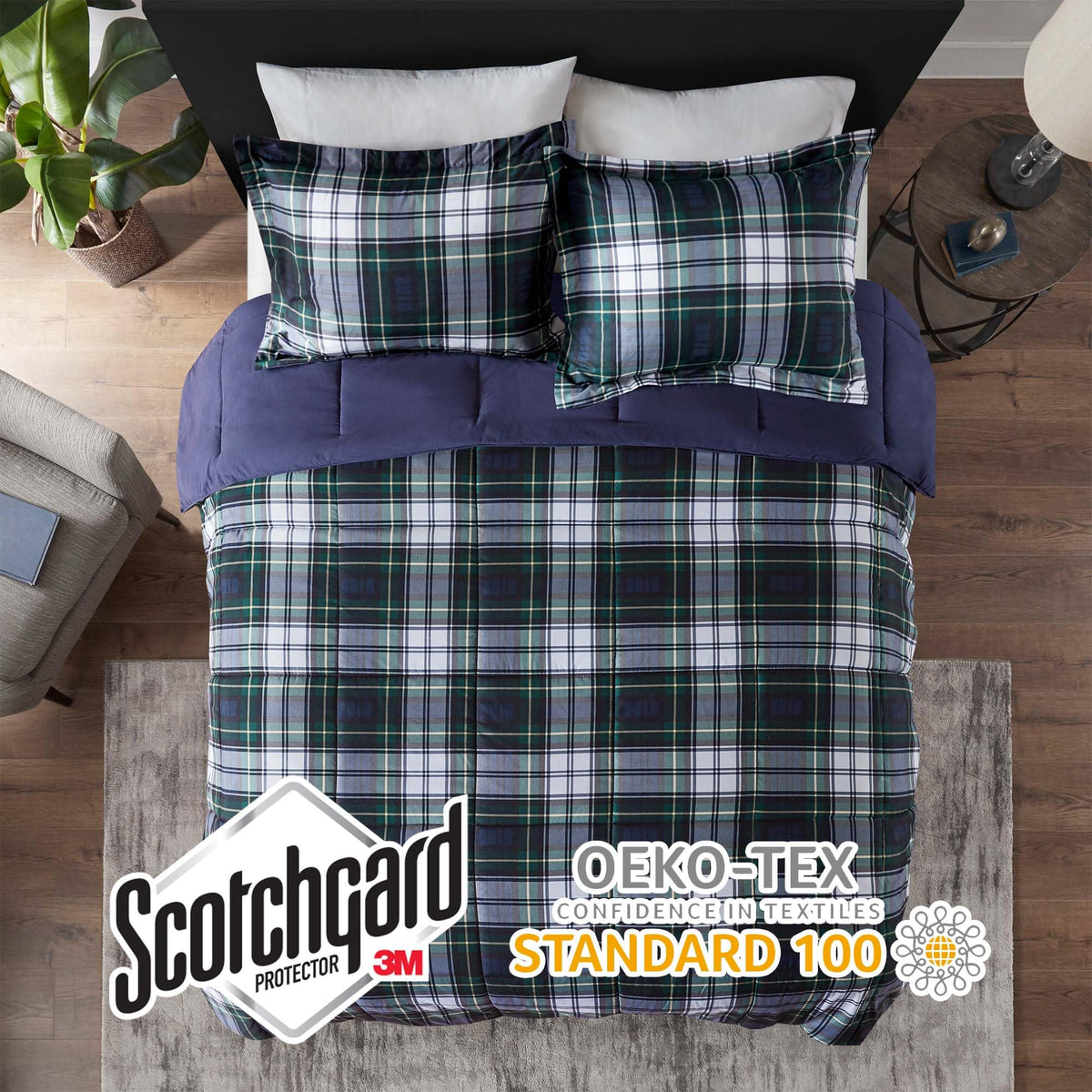 Madison Park Parkston plaid sham with 2 inch flange adds finishing touch.